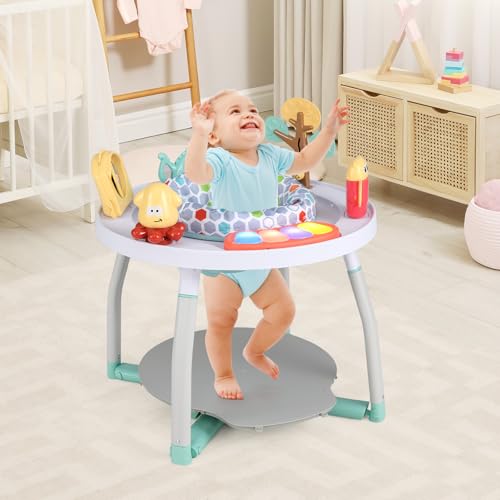 BABY JOY 5 in 1 Baby Activity Center, Baby Jumpers and Bouncers with Removable Toys, Lights & Music, 3 Adjustable Heights, Interactive Play Center for Toddlers Boys Girls 6-36 Months (White)