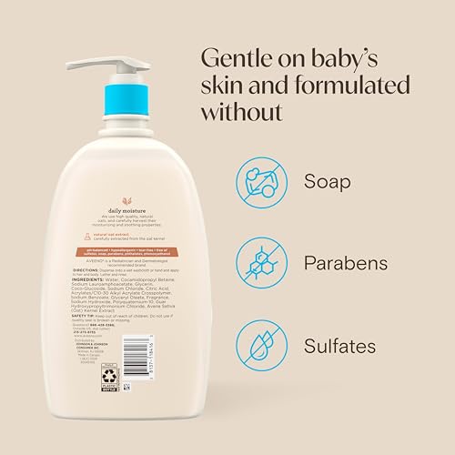 Aveeno Baby Daily Moisture Gentle Baby Body Wash and Shampoo with Oat Extract, 2-in-1 Baby Wash & Hair Shampoo, Tear-Free, pH Balanced for Sensitive Skin & Hair, Lightly Scented, Value Size 33 Fl Oz