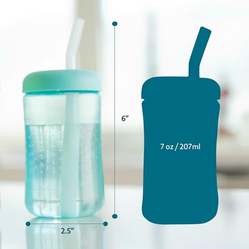 The First Years Squeeze & Sip Toddler Straw Cups - Squeezable Transition Sippy Cup with Silicone Straw - Toddler Feeding Supplies - 7 Oz - 3 Count - Ages 6 Months and Up