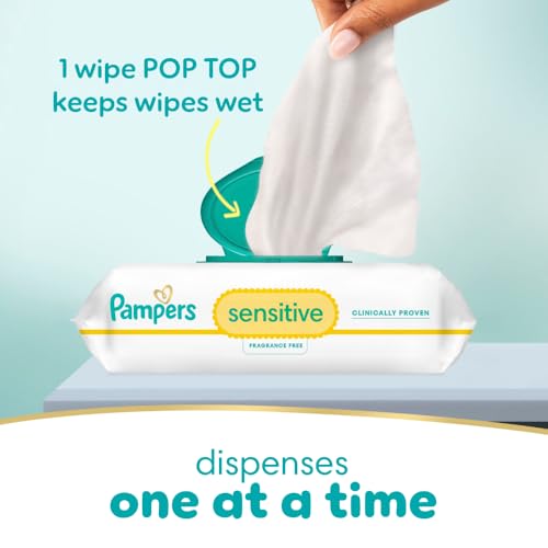 Pampers Sensitive Baby Wipes, Clinically Proven, Fragrance Free, Unscented, Water Based, Hypoallergenic, Multi-Use, Hand Wipes 336 Wipes Total (6X Flip-Top Packs) [Packaging May Vary]
