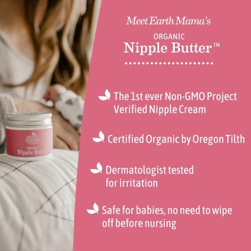 Earth Mama Organic Nipple Butter - 2 fl oz - Lanolin-Free Nipple Cream - Safe, Soothing Balm for Breastfeeding - Postpartum Essentials for Nursing