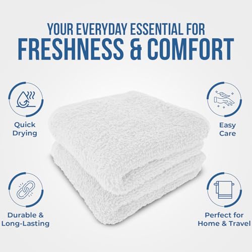 DAN RIVER 24 Pack Wash Cloths for Showering [12x12] - 100% Cotton Washcloths Premium Quality Flannel Face Cloths for Bathroom, Highly Absorbent and Soft Feel Wash Clothes, White