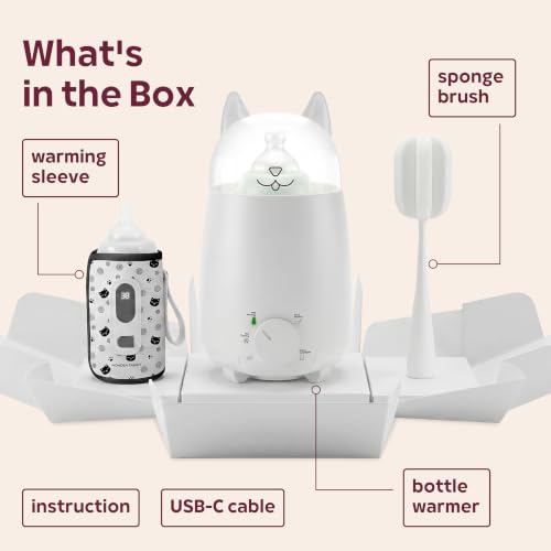 Baby Bottle Warmer for Breastmilk and Formula, 8-in-1 Defroster, Baby Food Heater, Steam Care Cycle, BPA-Free PP, CPSIA-Tested, 24H Keep Warm, Night Light, Auto Shut-Off