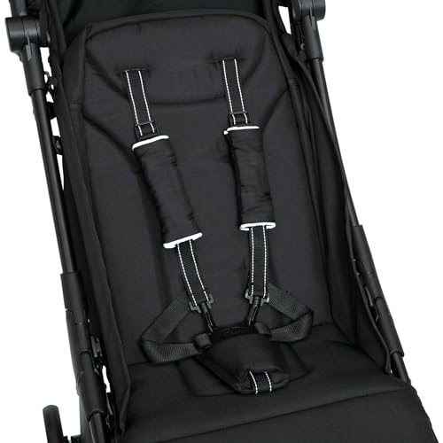 Jeep Altitude Compact Travel Stroller by Delta Children Greenguard Gold, Easy One Hand Fold, Lightweight, Extendable Canopy with Peek-a-Boo Window, Reclining Seat, 4 Wheel Suspension, Black