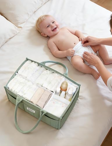 DADADEER Baby Diaper Caddy Organizer, Portable Nursery Storage Basket for Newborn Essentials, Changing Table & Car Caddy Organizer, Gift for Baby Shower, Registry Must-Have for Boy Girl, Green