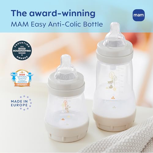 MAM 11oz Easy Start Anti-Colic+ Wide Neck Baby Bottle, Fast Flow Breastfeeding-Like Nipple, Reduces Colic Gas & Reflux, Easy to Clean, BPA Free, 4+ Months, Made in Europe, 2 Pack, Boy