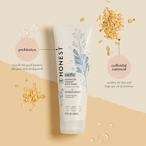 The Honest Company Eczema Soothing Therapy Cleansing Body Wash, Naturally Derived Gentle for Baby, Prebiotics Colloidal, Oatmeal, 8 oz