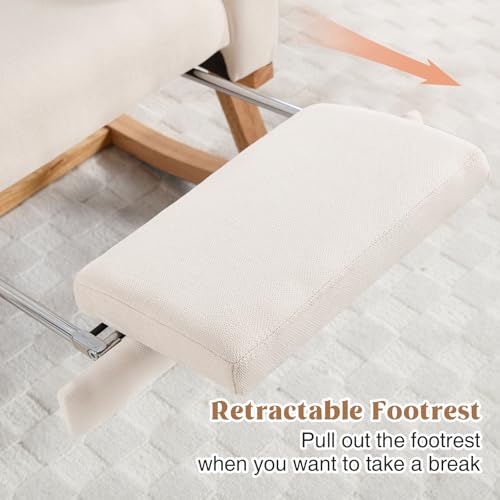 HCHAIRH Rocking Chair Nursery, Nursing Rocking Chairs with Foot Rest for Mom Nursery, Glider Rocker Chair with Footrest and High Backrest for Living Room, Bedroom, Beige