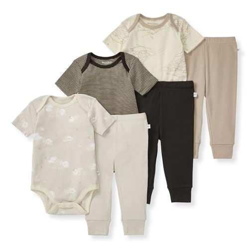 Burt's Bees Baby Unisex Bodysuits and Pants Set, 100% Organic Cotton, 6-PC