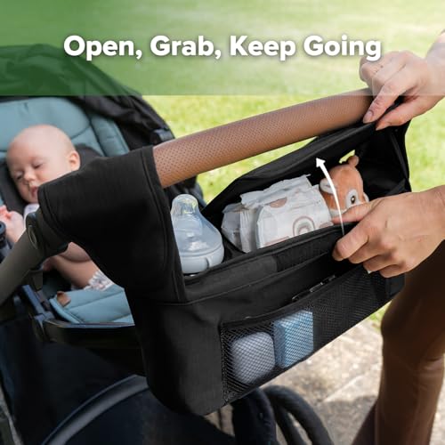 haakaa Universal Stroller Organizer with Insulated Cup Holder - Black, Single Cup Holder, Stroller Caddy with Shoulder Strap & Extra Non-Slip Stroller Hook, Fits Most Strollers