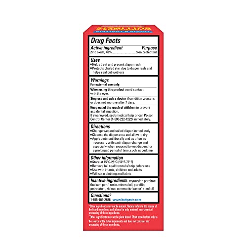 Boudreaux’s Butt Paste Max Strength Diaper Rash Cream for Baby, Ointment With Zinc Oxide, 2 oz Tube