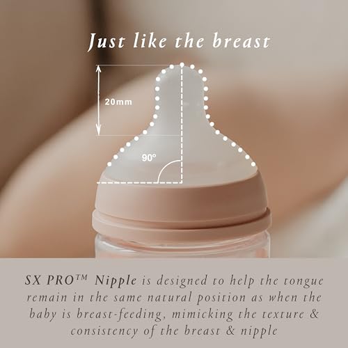 Suavinex Bonhomia Glass Baby Bottle with SX PRO Silicone Nipple, Anti Colic Baby Bottles, Baby Bottles for Breastfed Babies, Medium Flow, 3mo, 8oz, Mint