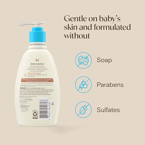 Aveeno Baby Daily Moisture Gentle Baby Body Wash and Shampoo with Oat Extract, 2-in-1 Baby Wash and Hair Shampoo, Tear-Free, Paraben-Free for Sensitive Skin and Hair, Lightly Scented, 12 Fl Oz