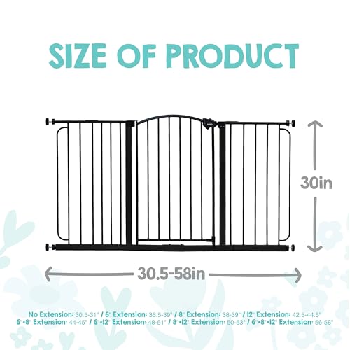 Regalo Safety 30.5-58" Extra Wide Arch Baby Gate with Door, Pressure Mount Walk Through Gate for Doorways & Bottom of Stairs, Babies, Toddlers & Pets, Tested & Safe, American Designed, American Owned
