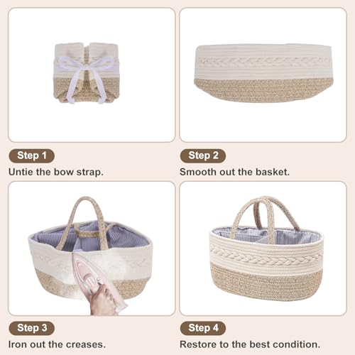 YeaYee Baby Diaper Caddy Organizer, Portable Nursery Storage Basket with Changeable Compartments, 100% Cotton Woven Rope Baskets, Car & Changing Table Tote, Newborn Gift