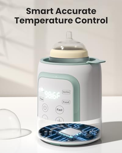 Grownsy Baby Bottle Warmer, 8-in-1 Fast Baby Milk Warmer with Timer for Breastmilk or Formula, Accurate Temperature Control, 24H Keep, Food Heater&Defrost BPA-Free Bottle Warmer for All Bottles- Green