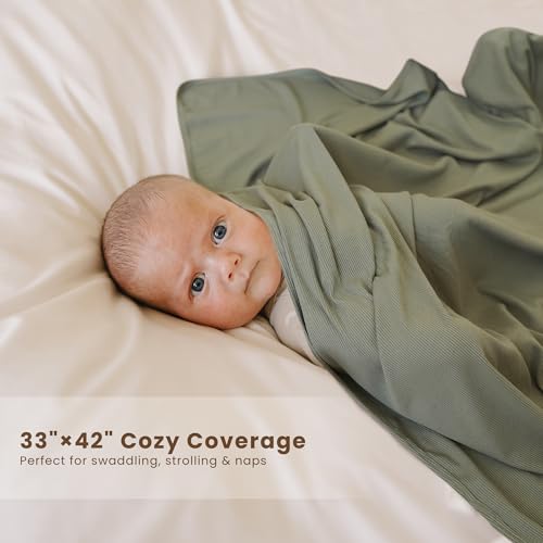 Konssy Ribbed Knit Baby Blankets 2 Pack, Stretchy Lightweight Swaddle Blanket for Boys & Girls, Soft Cozy Receiving Wrap for Newborns, Infants, & Toddlers, 33x42 Inch