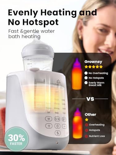 Grownsy Nutri Bottle Warmer with Innovative Auto-Lift Feature, Retain Fullest Nutrients Compact Baby Bottle Warmer, Fast & Even Heat, Always Right Temperature, Night Light for Nighttime Breastfeeding