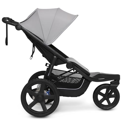 Delta Children - Jeep PowerGlyde Pro Jogging Stroller - 1-Step Back Brake & Hand Deceleration Disc Brakes for Speed Control - 1 Hand Fold, Soft Gray