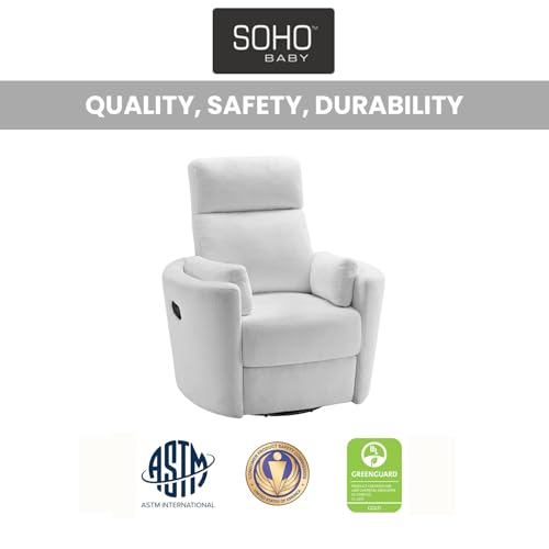 Soho Baby Nottingham Upholstered Glider Recliner Rocking Chair 360° Swivel for Nursery and Living Room, Plush White