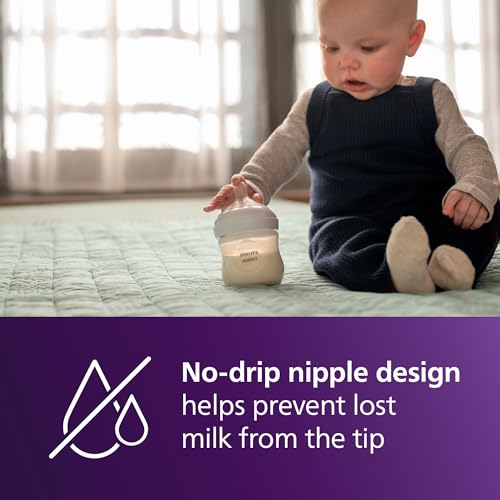 Philips Avent Natural Baby Bottles with Natural Response Nipples (Slow Flow, Flow 2), 4oz, 2-Pack, SCY900/02