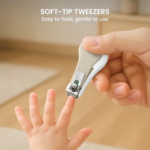 Lulyboo 4-in-1 Newborn Grooming Kit with Travel Compact Case, Baby Nail Clipper, Rounded Tip Scissors, Nail File & Tweezers, Stainless Steel, BPA-Free, Wipe-Clean, Teal Finish