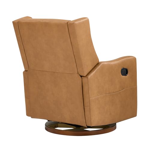 KISLOT Faux Leather Recliner Swivel Glider, 360° Rotation Nursery Chair Upholstered Reclining Rocker with Wood Base for Living Room Bedroom Nursery