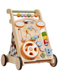 GROWNSY Wooden Baby Walker with Wheels, 3-in-1 Sit-to-Stand Baby Walker with Adjustable Speed, Montessori Push Walker with 7-in-1 Removable Activity Panel, First Birthday Gifts for Boys & Girls