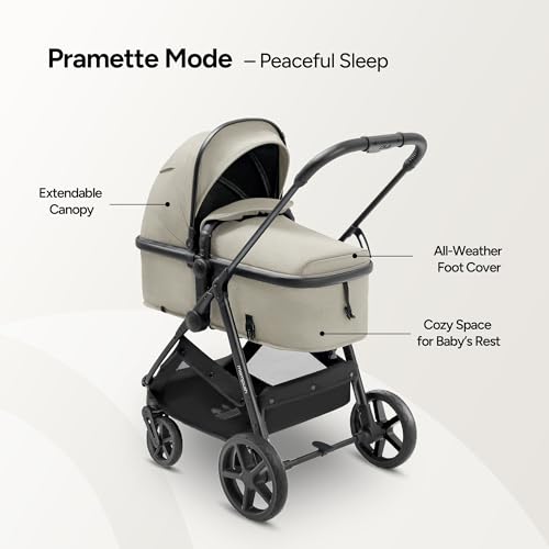 Mompush Wiz 2 in 1 Baby Stroller with Infant Pramette Mode, One Hand Fold Convertible Newborn to Toddler Stroller with Reversible Seat and Large UPF 50+ Canopy