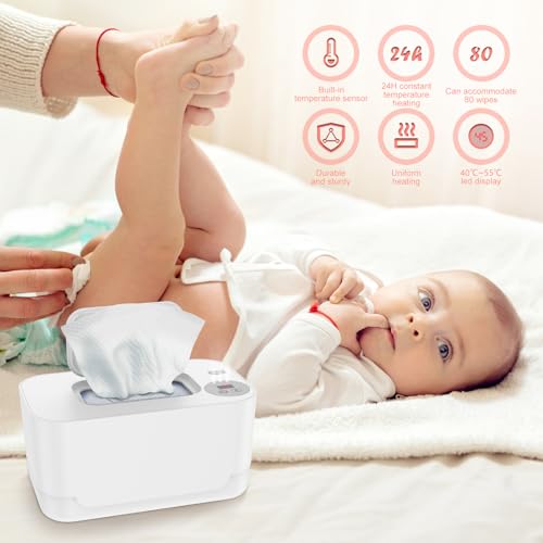 Abizarch Baby Wipe Warmer with LED Light, 104-131°F Adjustable Baby Wipe Warmer Dispenser Portable Wipe Heater Warmer USB Powered Wet Wipes Warmer D Keeps Wipes Warm and Moist for Baby(White)