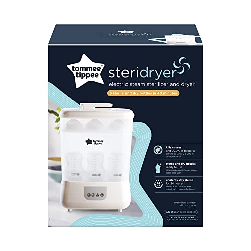 Tommee Tippee Steridryer Electric Steam Sterilizer and Dryer, White, for Baby Bottles and Feeding Accessories, Kills Viruses* and 99.9% of Harmful Microbes