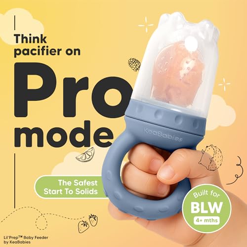 KeaBabies Baby Fruit Feeder 2pk - Silicone Baby Food Feeder for Babies 6-12 Months, Breast Milk Popsicle Teether, Weaning, Pacifier, Freeze Frozen Solid Food, Infant Feeding Essential (Slate)