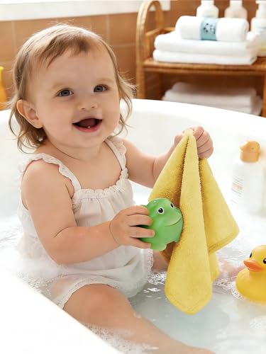 HIPHOP PANDA Baby Washcloths, Rayon Made from Bamboo - 2 Layer Ultra Soft Absorbent Newborn Bath Face Towel - Reusable Baby Wipes for Delicate Skin - Yellow, 6 Pack