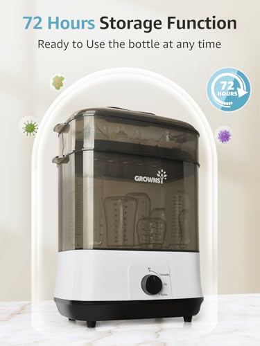 Grownsy Adjustable 4 in 1 Large Bottle Sterilizer and Dryer, 8 Bottles Capacity,Electric Steam Baby Bottle Sterilizer, Sanitizer for Baby Bottles & Pacifiers, Breast Pump Parts