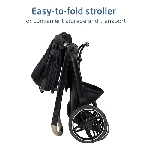 Maxi-Cosi Zelia Pro 5-in-1 Travel System with Mico Pro Infant Car Seat and Baby Stroller Combo, Reversible Seat, Large Wheels, Adjustable Handle, Newborn to Toddler, Lightweight, Caspian Caviar