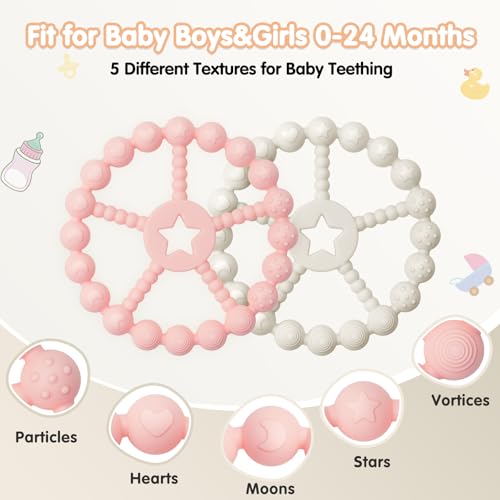 Baby Teething Toys 3-12 Months - Loviomad 3 Pack Ring Teether Baby Toys, Newborn Infant Essentials, Food Grade Silicone Teething Toys for Babies 6-12 Months, Shower Gifts Teething Relief (Girl/Boy)