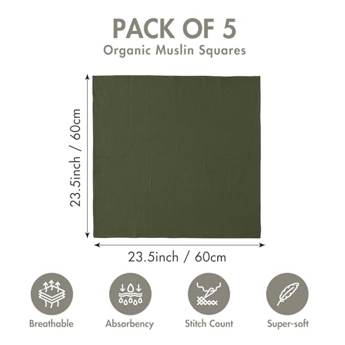 Muslin Receiving Blankets, Neutral Blanket Swaddling for Newborn Boys and Girls, 5 Pack Breathable and Skin-Friendly Swaddle Wrap for Infant Baby (Bright Leaves)