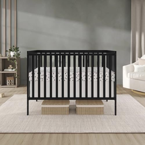 Dream On Me Synergy 5-in-1 Convertible Full-Size Baby Crib with Toddler, Day & Full Bed Conversion in Black, GreenGuard Gold & BSA, 3 Mattress Heights, Sustainable Pinewood