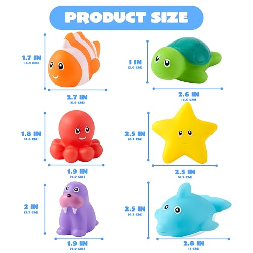JOYIN 6 Pcs Sea Animal Bath Toys, Sealed & No-Hole & Mold Free Bathtub Toys for Kids, Non-Toxic & Soft Water Vehicles Toys, Squeezable & Float on Water, Bath & Pool Play for Boys and Girls