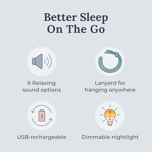 Yogasleep Travel Mini Portable White Noise Sound Machine, 6 Soothing Sounds, Volume Control, Dimmable Night Light, Sleep Therapy for Adults & Baby, USB Rechargeable, Lanyard Included