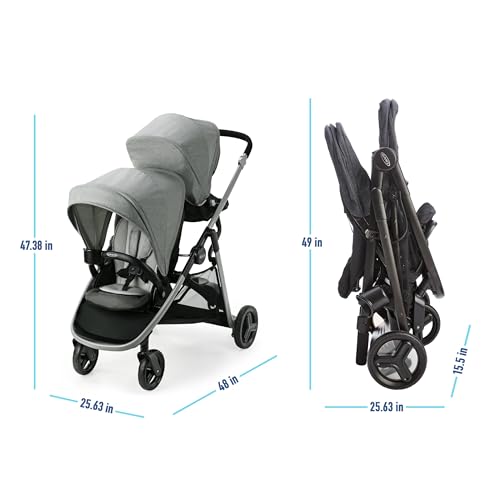 Graco Ready2Grow LX 2.0 Double Stroller, Twin Baby Stroller Features Bench Seat and Standing Platform Options, Compact Fold Perfect for Baby Travel, Clark