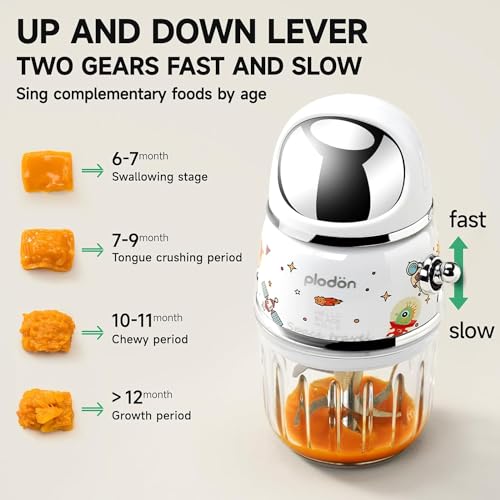 Plodon Baby Food Maker Mini Cute and Small Food Processor Puree Blender Grinder Chopper 1.2 Cup Glass Bowl with 6 Blade Electric (Spaceman-White(One Bowl))