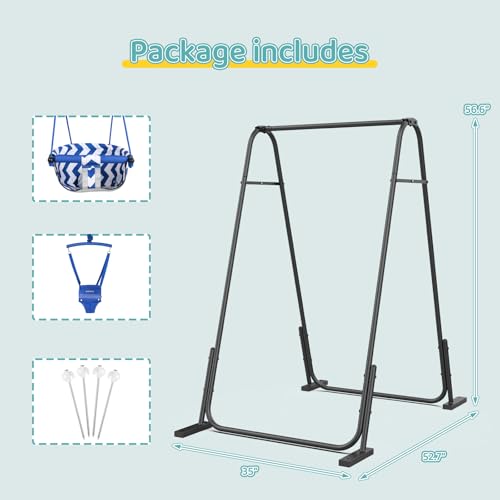 Slevoo 2 in 1 Baby Jumper Swing, Portable Toddler Swing with Foldable Stand, Indoor Outdoor Baby Jumpers and Bouncers, 6 Months to 6 Years, Blue