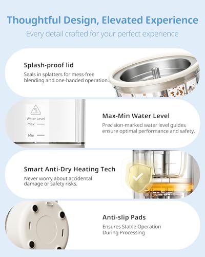 SosekiBaby FM01 Baby Food Maker, 316L Stainless Steel Blades | Puree Steamer Blender Processor With 10oz Glass Bowl | One-Step Food Mill with Recipe, 12H Keep Warm, Auto Clean, Reheat | BPA-Free