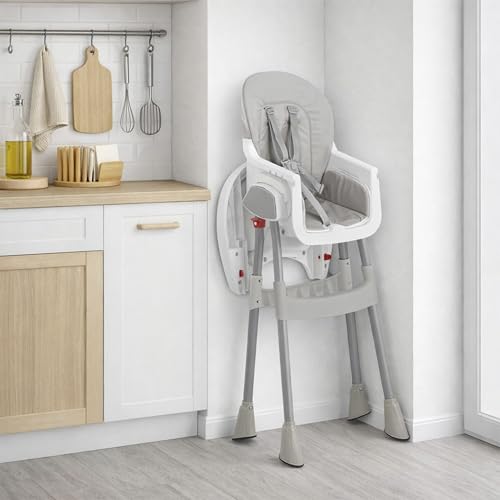 Dream On Me Portable 2-in-1 Tabletalk High Chair, Convertible Compact High Chair, Light Weight Portable Highchair, Grey