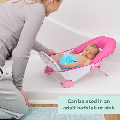 Bright Starts Disney Baby Minnie Mouse Foldaway 2-Position Baby Bath Seat, Adjustable Support for Sink or Bathtub, Ages 0-6 Months up to 20 Pounds, Machine-Washable Sling