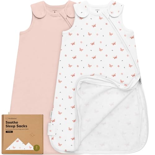 2-Pack Organic Baby Sleep Sacks, 100% Cotton - Soft & Breathable 0.5TOG Baby Wearable Blanket, Toddler Sleeping Sack 0-6 Months, Easy to Wear Swaddles for Newborns, Infants (Butterflies, S)