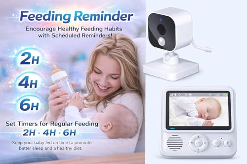 AnKeKe Baby Monitor with Camera and Audio, No WiFi Baby Monitor with 2.8" IPS Screen, 120-Hour Battery, 1000ft Long Range, 2-Way Talk, Cry and Feeding Reminder, Night Vision