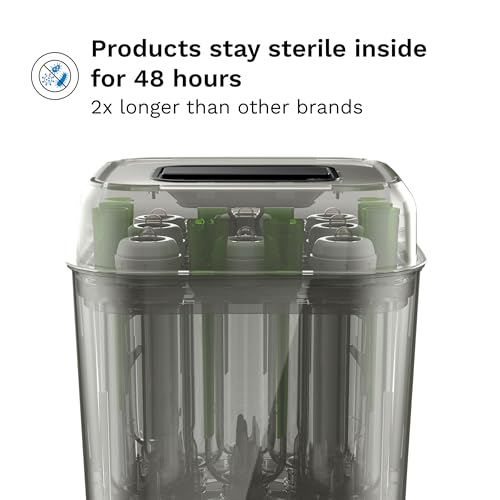 Baby Brezza 10 Minute SuperQuick Bottle Sterilizer + Dryer - Large 8 Bottle Capacity - Steam Sanitization – Universal Fit for All Bottles: Plastic + Glass + Pacifiers + Breast Pump Parts, Stainless
