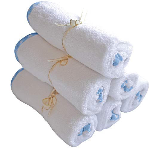 Channing & Yates - Premium Baby Washcloths - (6-Pack) Organic Baby Wash Cloths - Thick, Soft, Plush - Great for Eczema - Face Washcloths (Blue on White)